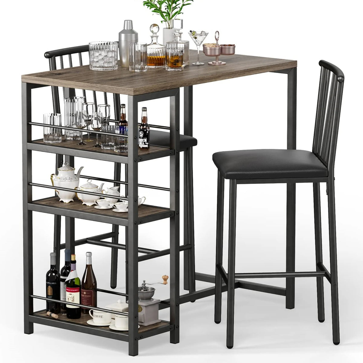 3-Piece Wooden Counter Height Dining Table Set Black U5462