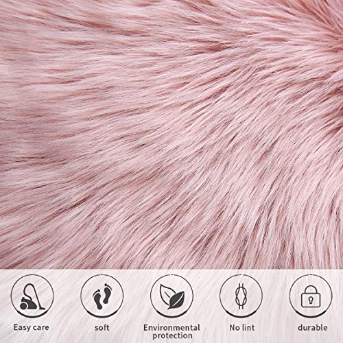 Pink Faux Fur Sheepskin Chair Cover 2 PCs Seat Cushion Pad Area Rugs (1.6ft x 1.6ft) F109