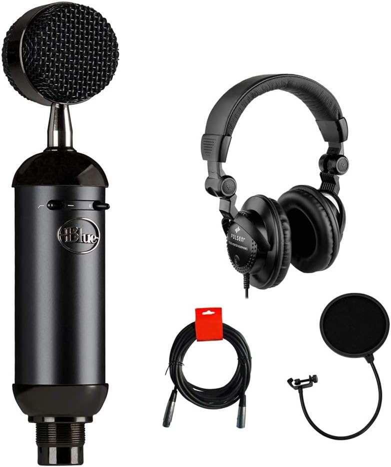 Blue Blackout XLR Condenser Microphone Bundle with Monitor Headphones, Pop Filter & XLR Cable F538