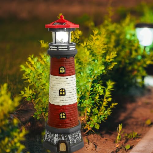 Solar Lighthouse Statue with LED Light 14.76 Inch Red F4645
