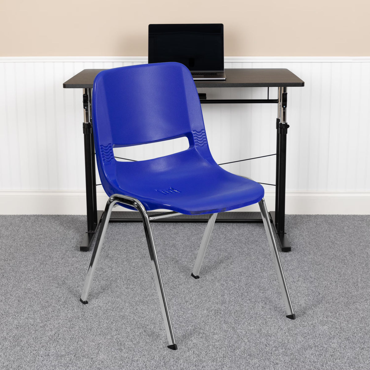 Navy Ergonomic Stack Chair with Chrome Frame U422926