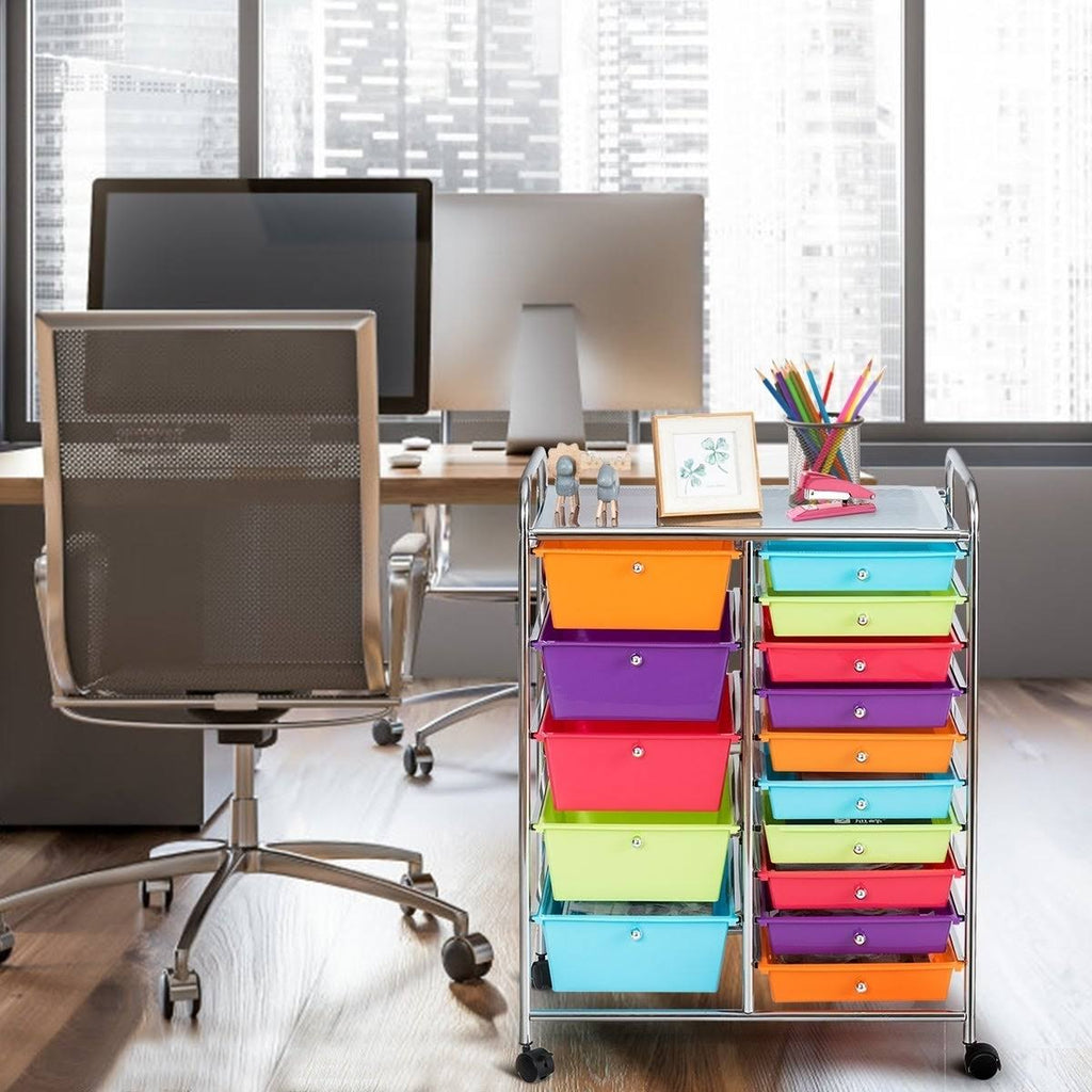 Blue 15-Drawer Rolling Utility Cart with Wheels N478269