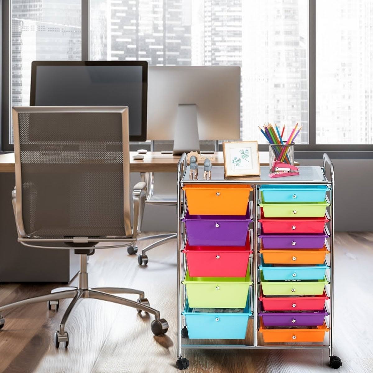 Blue 15-Drawer Rolling Utility Cart with Wheels N478269