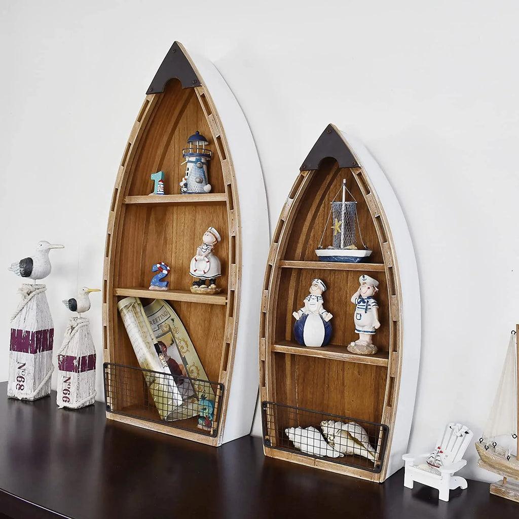 Wooden Boat Decor with 3 Tiers T5347