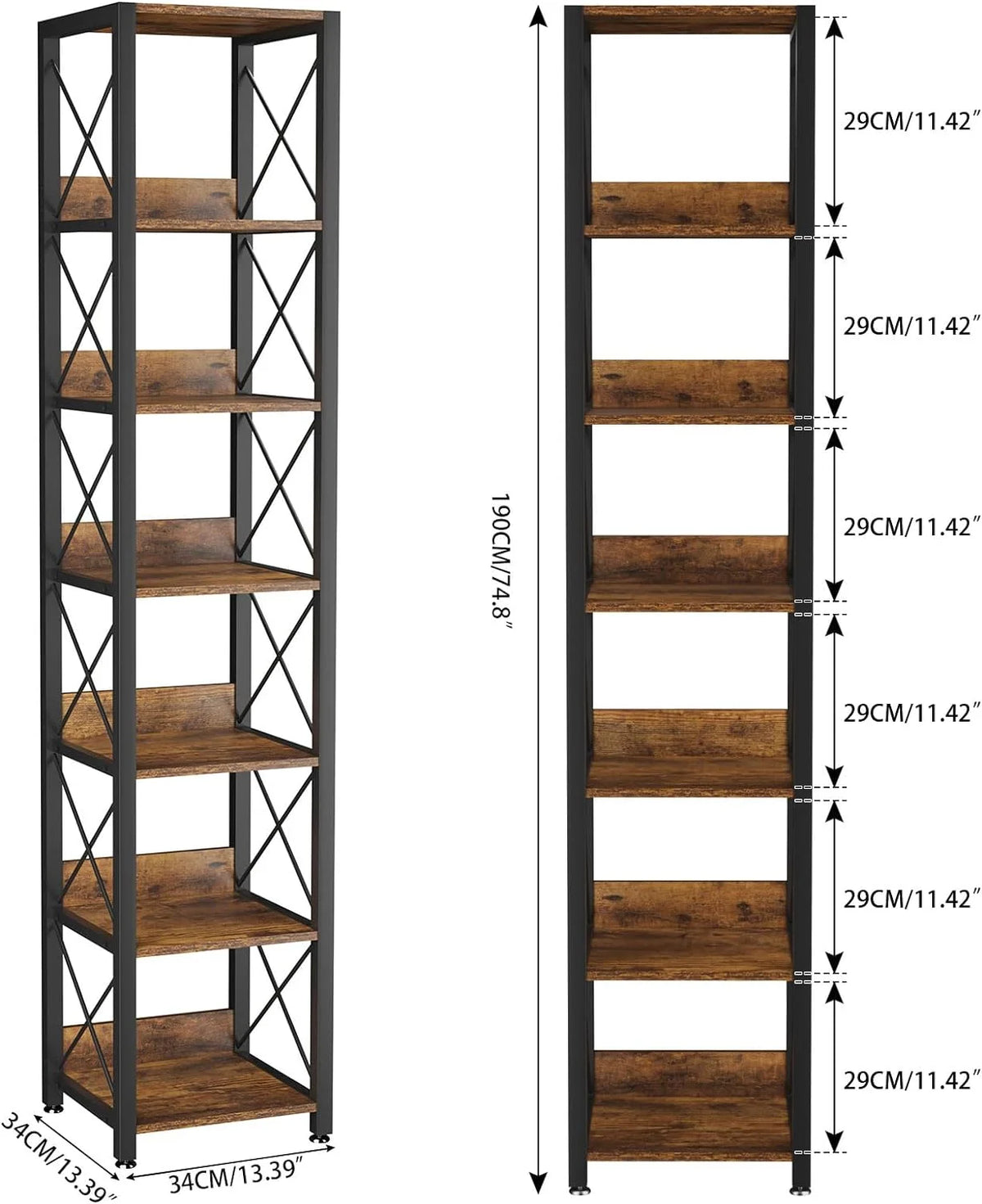 6-Tier Tall Narrow Wood Bookcase Storage Shelf F404533