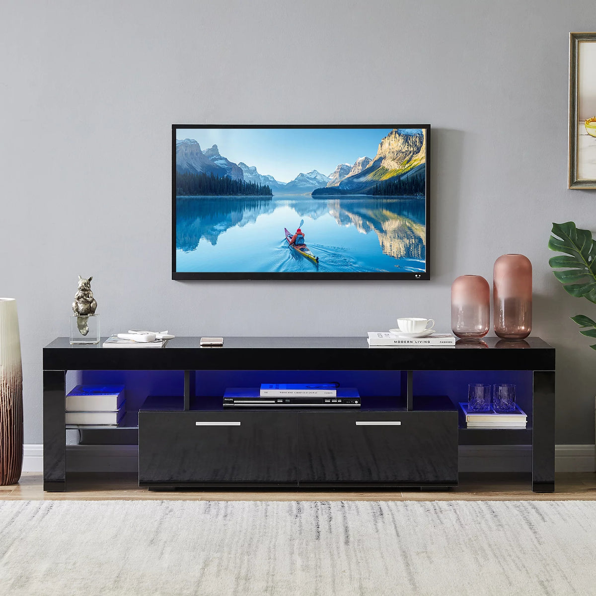 White High Gloss TV Stand with Storage Shelves R25924