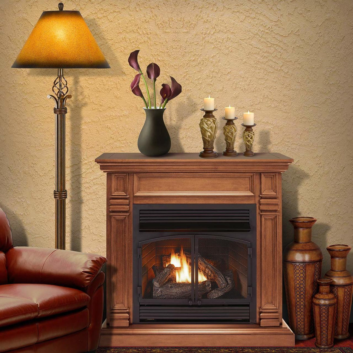32,000 BTU Vent Free Dual Fuel Mantel Fireplace T867353
