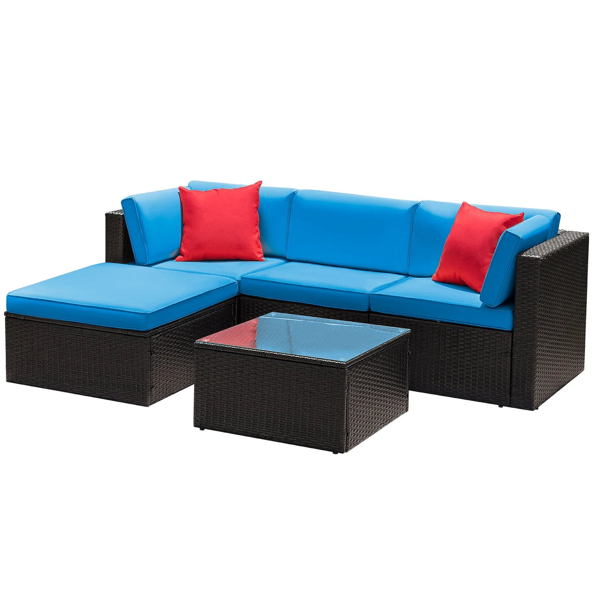 5 Pieces PE Rattan Wicker Patio Sectional Set with Table K327236