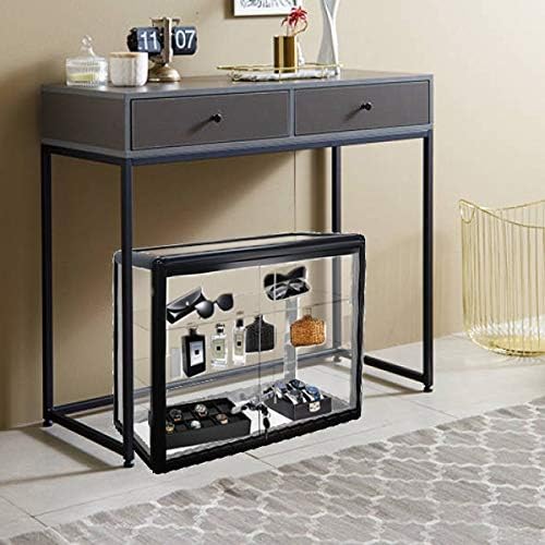Black Tempered Glass Display Showcase with 2 Shelves E256