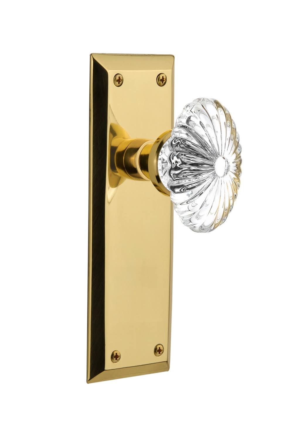 Oval Fluted Crystal Privacy Door Knob with New York Plate Unlacquered Brass G6051