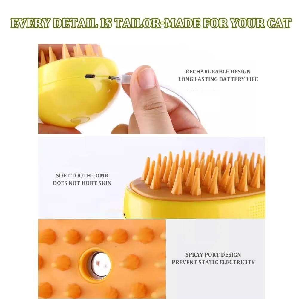 3 In1 Self Cleaning Steam Cat Brush Y69593