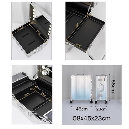 Silver Stripe Aluminum Rolling Makeup Train Case with Lighted Mirror A326718