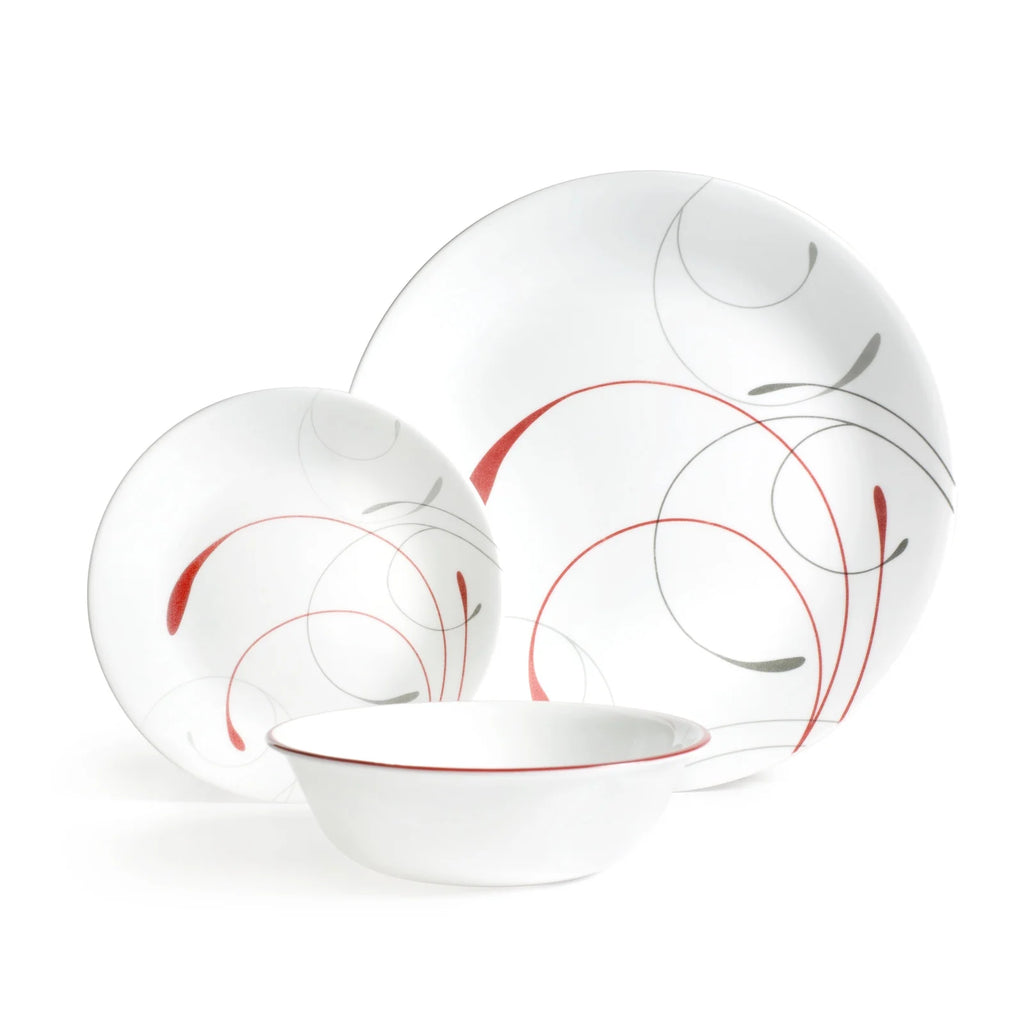 White and Red 12-Piece Dinnerware Set X814