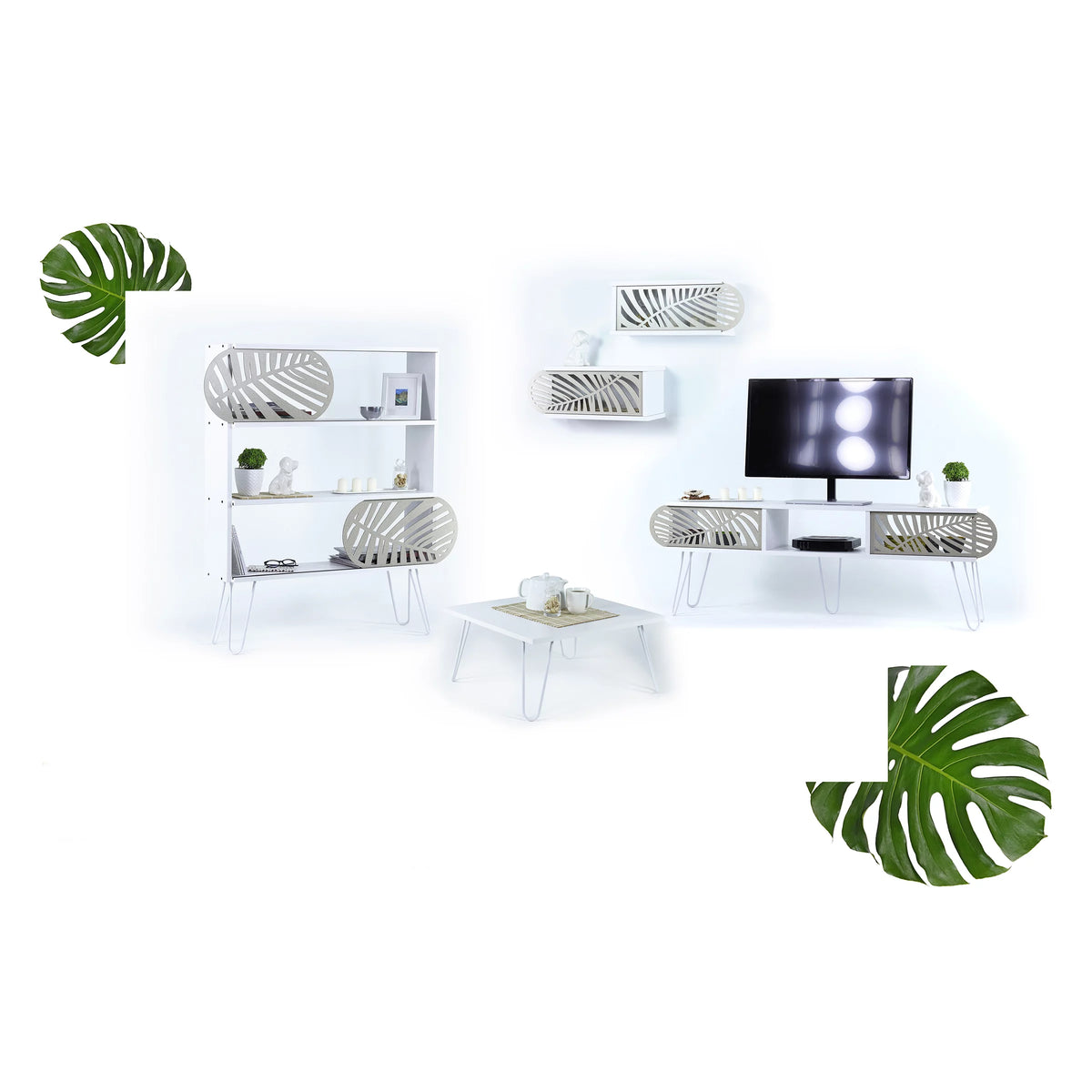 White Wood and Metal Coffee Table Q9010