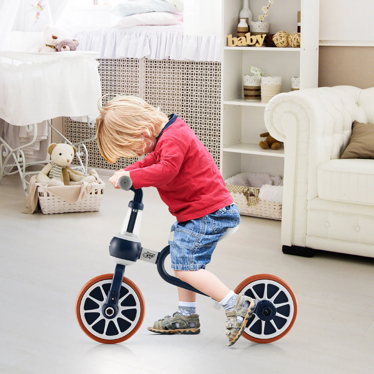 4 in 1 Kids Tricycles with Push Handle & Training Wheels Navy J42007