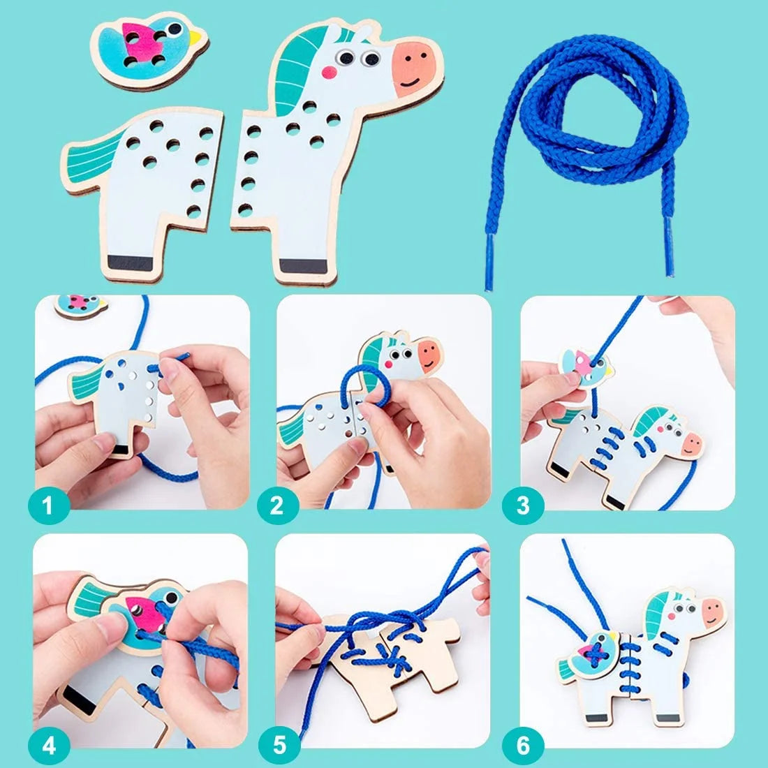 5 Pack Wooden Lacing Cards Montessori Sewing Toys X5487