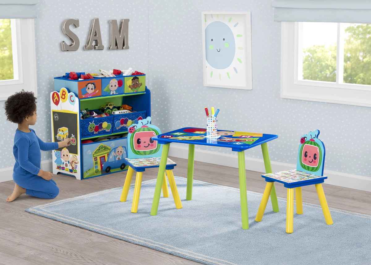 4-Piece Toddler Playroom Set with Play Table and 6 Bin Toy Organizer W54023