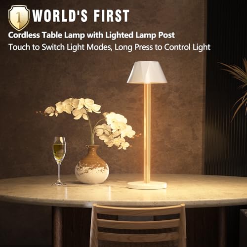 Rechargeable Cordless Table Lamp with 6000mAh Battery Operated 3 Color Stepless Dimming Waterproof Q31254