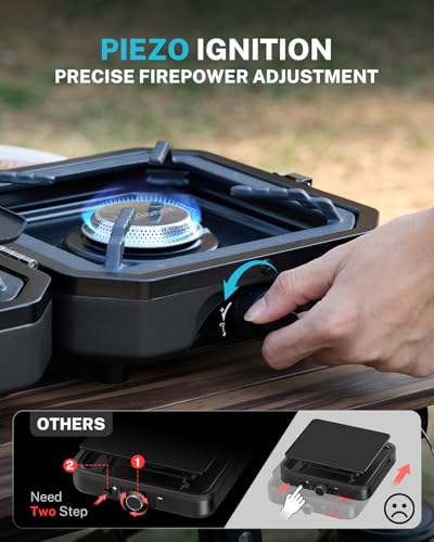 2 Burner Propane Camping Stove with Griddle & Grates H3407