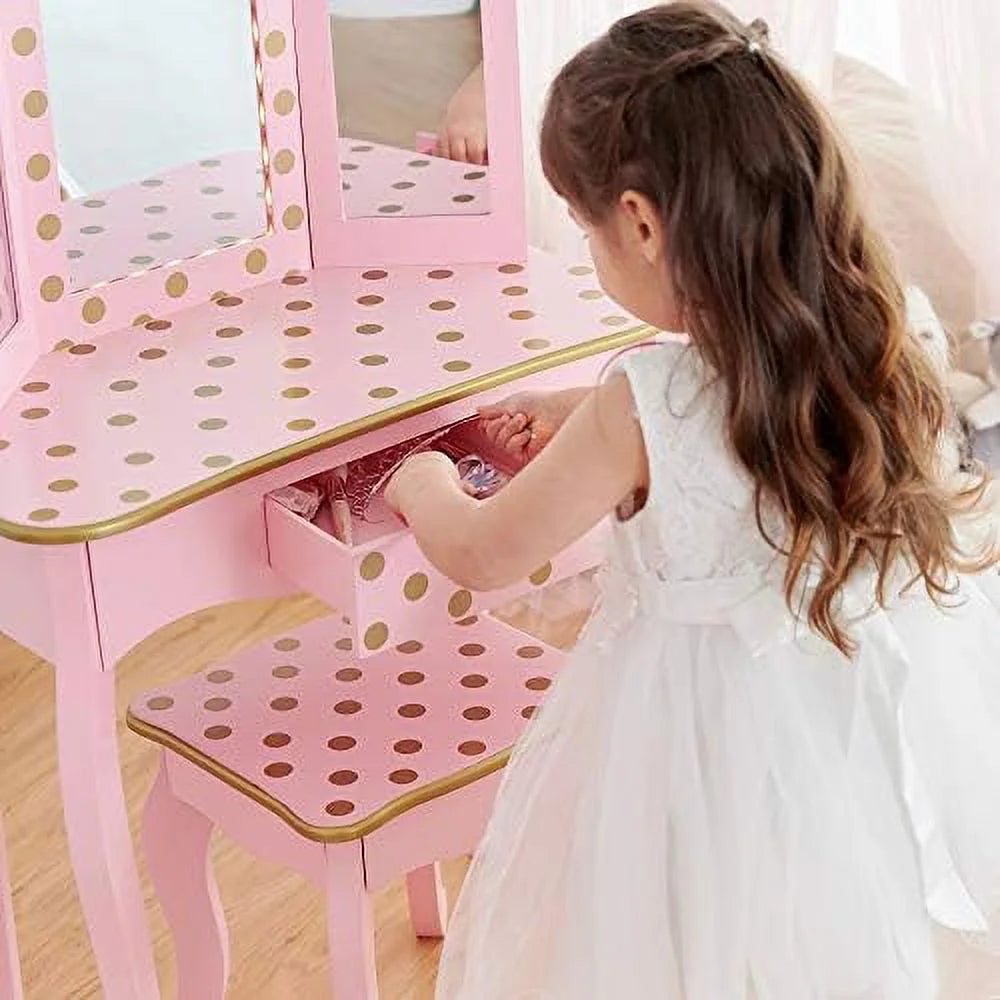 Pretend Play Vanity Table and Chair Set with LED Mirror B841651