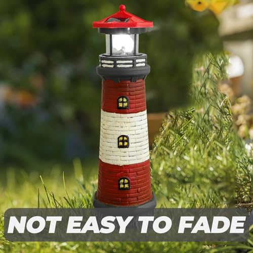 Solar Lighthouse Statue with LED Light 14.76 Inch Red F4645