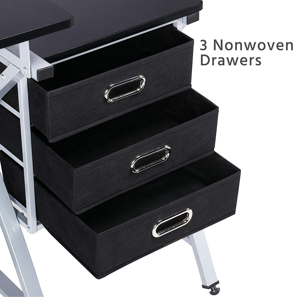 Adjustable Drafting Desk with Stool and 3 Slide Drawers Y88645