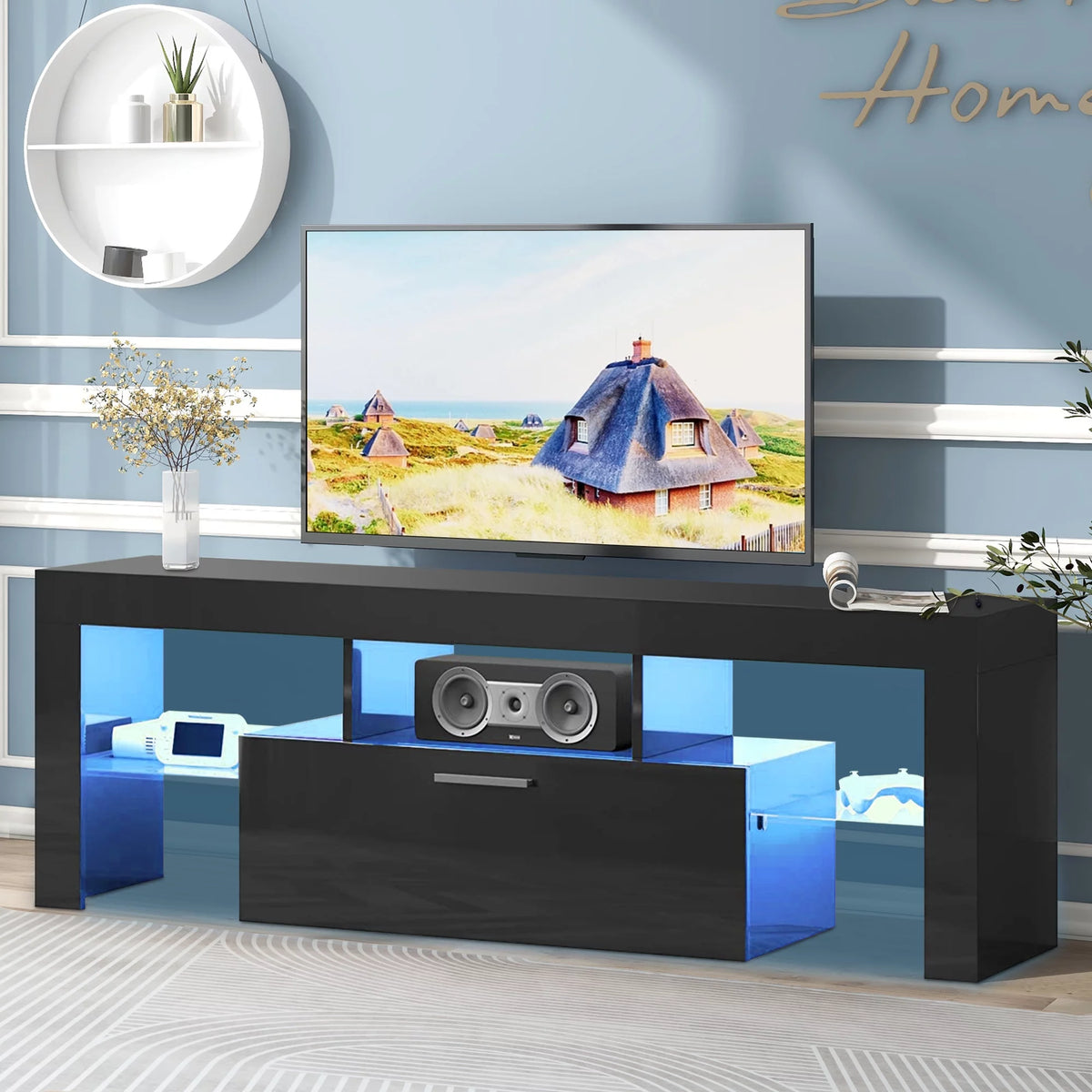 White High Gloss TV Stand with Storage Shelves R25924