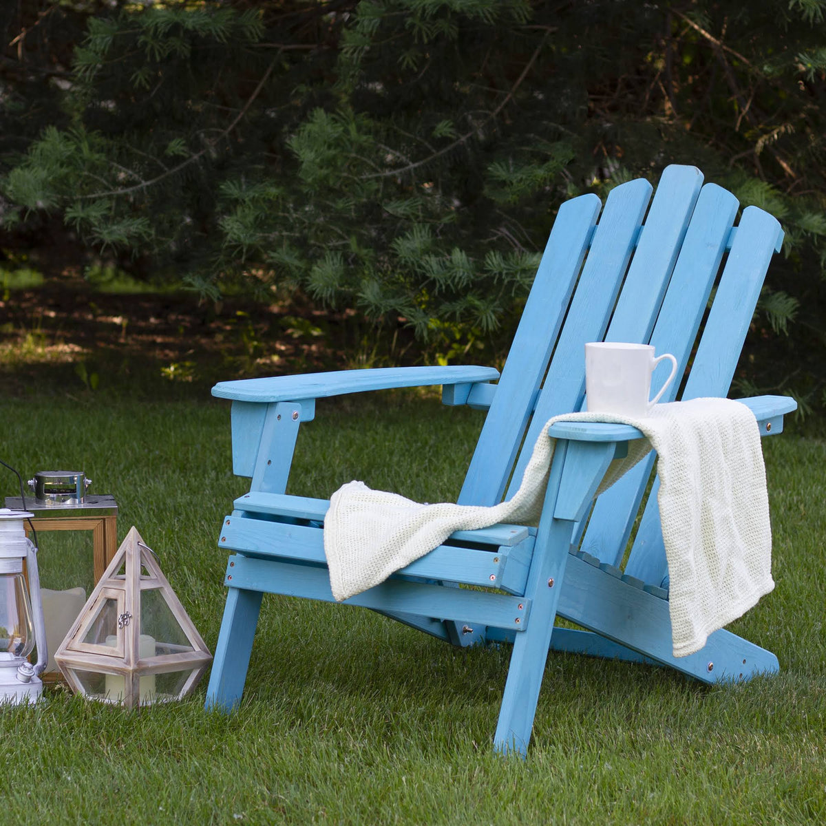 36x22 Blue Classic Folding Wooden Adirondack Chair W7269
