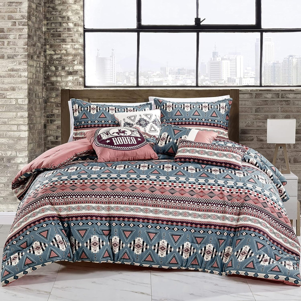 Teal Pink Southwestern Design Comforter Bedding Set Queen Size L322