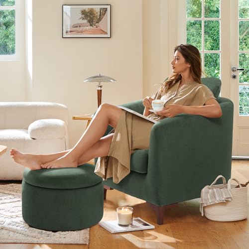 Velvet Accent Chair with Storage Ottoman Set of 2, Camel K8517