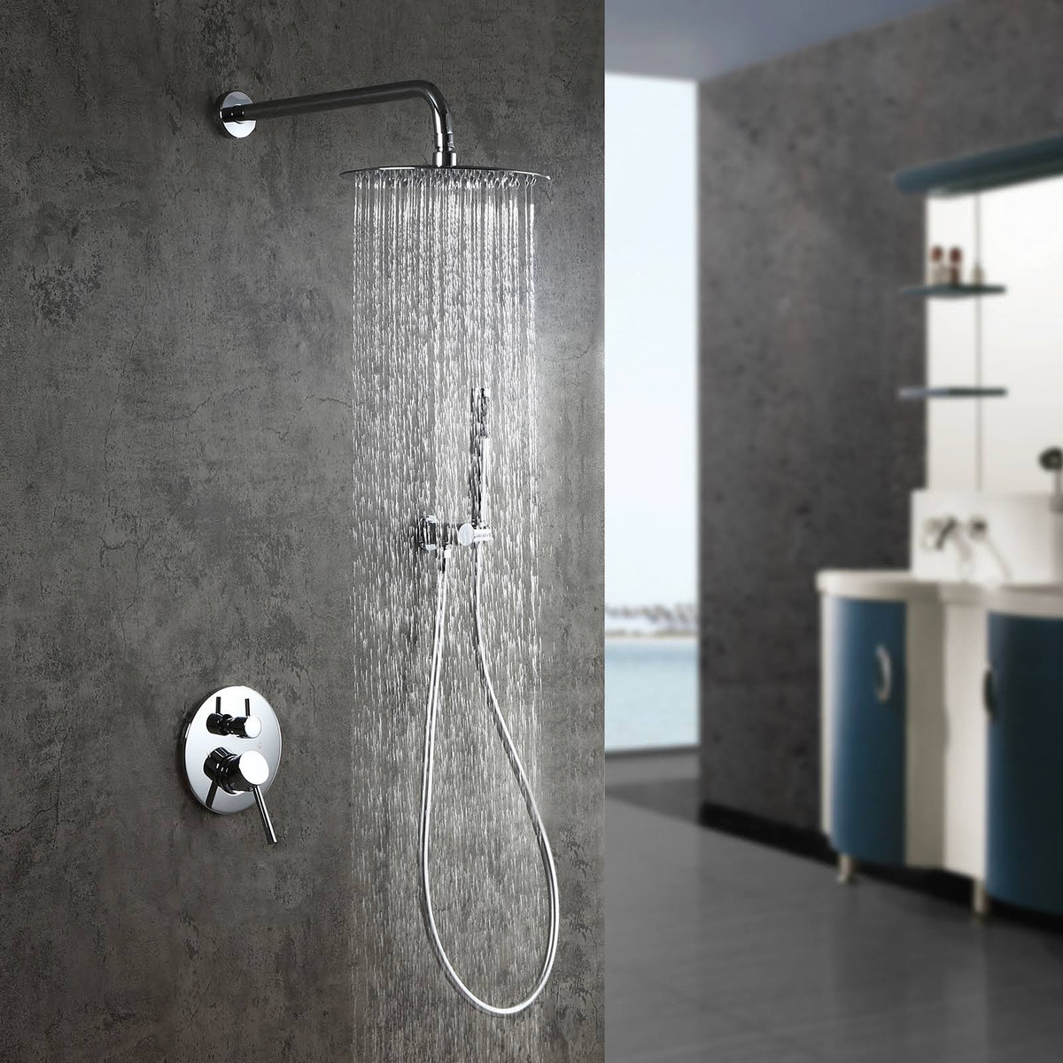 Chrome Wall Mounted Rain Shower Faucet Set with Hand Shower D40601