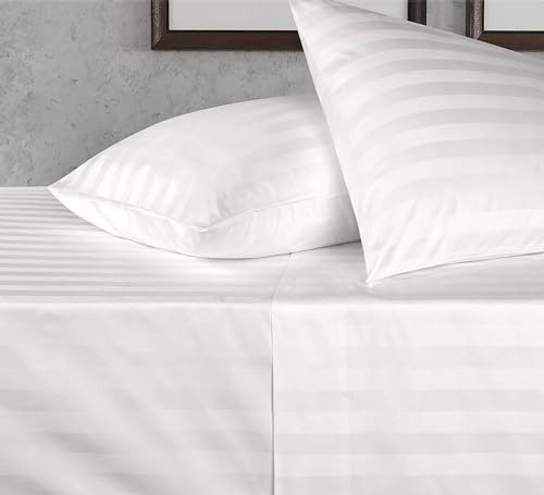 100% Egyptian Cotton King Size 4 Piece Bed Sheet Set White Stripe K2257