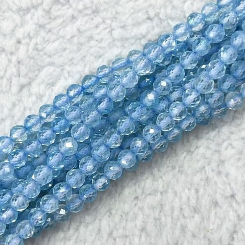 Natural Blue Topaz Stone Beads 4mm Round Faceted Crystal Charm Beads A215059