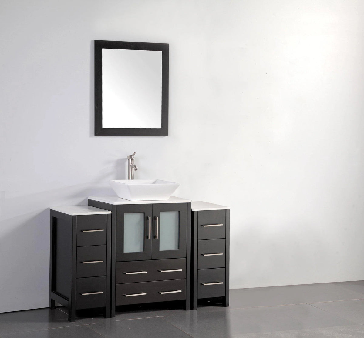 48 in. Espresso Bathroom Vanity with White Ceramic Single Basin Top and Mirror U649451