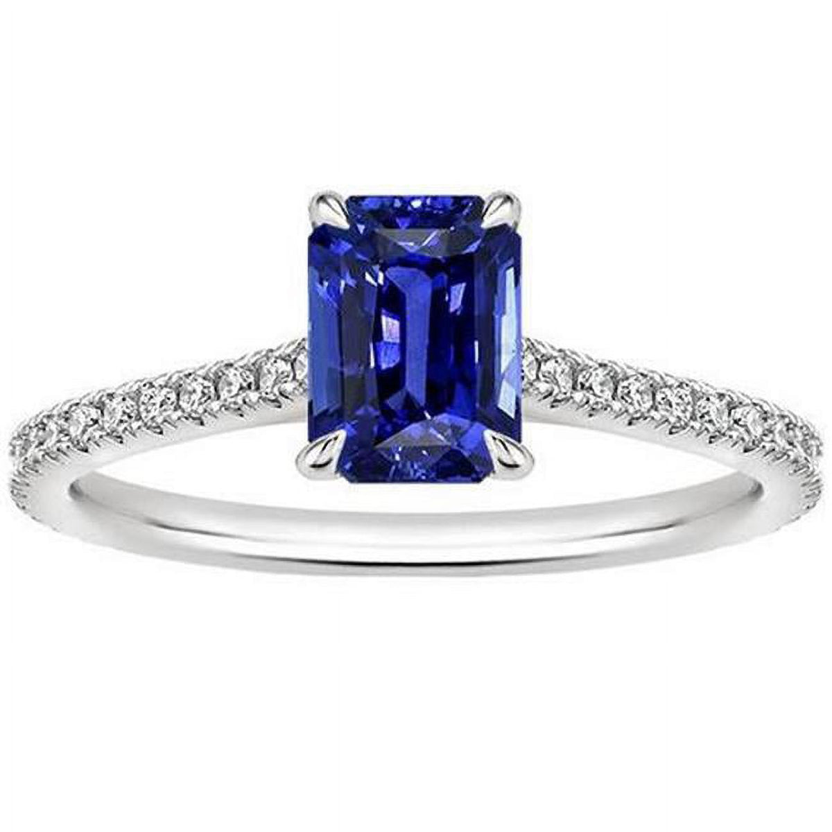 Blue Sapphire & Diamond Radiant Solitaire Ring, Size 6.5 U5129