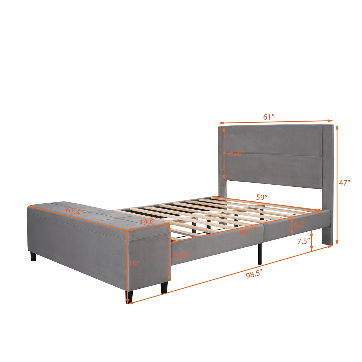 Light Gray Queen Size Storage Upholstered Platform Bed I5734