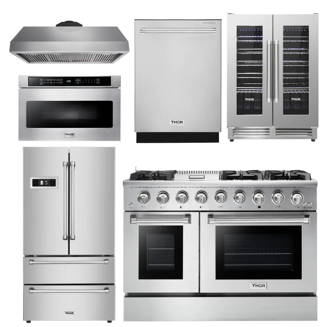 48 Propane Gas Range, Range Hood, Refrigerator, Dishwasher, Microwave, Wine Cooler O225