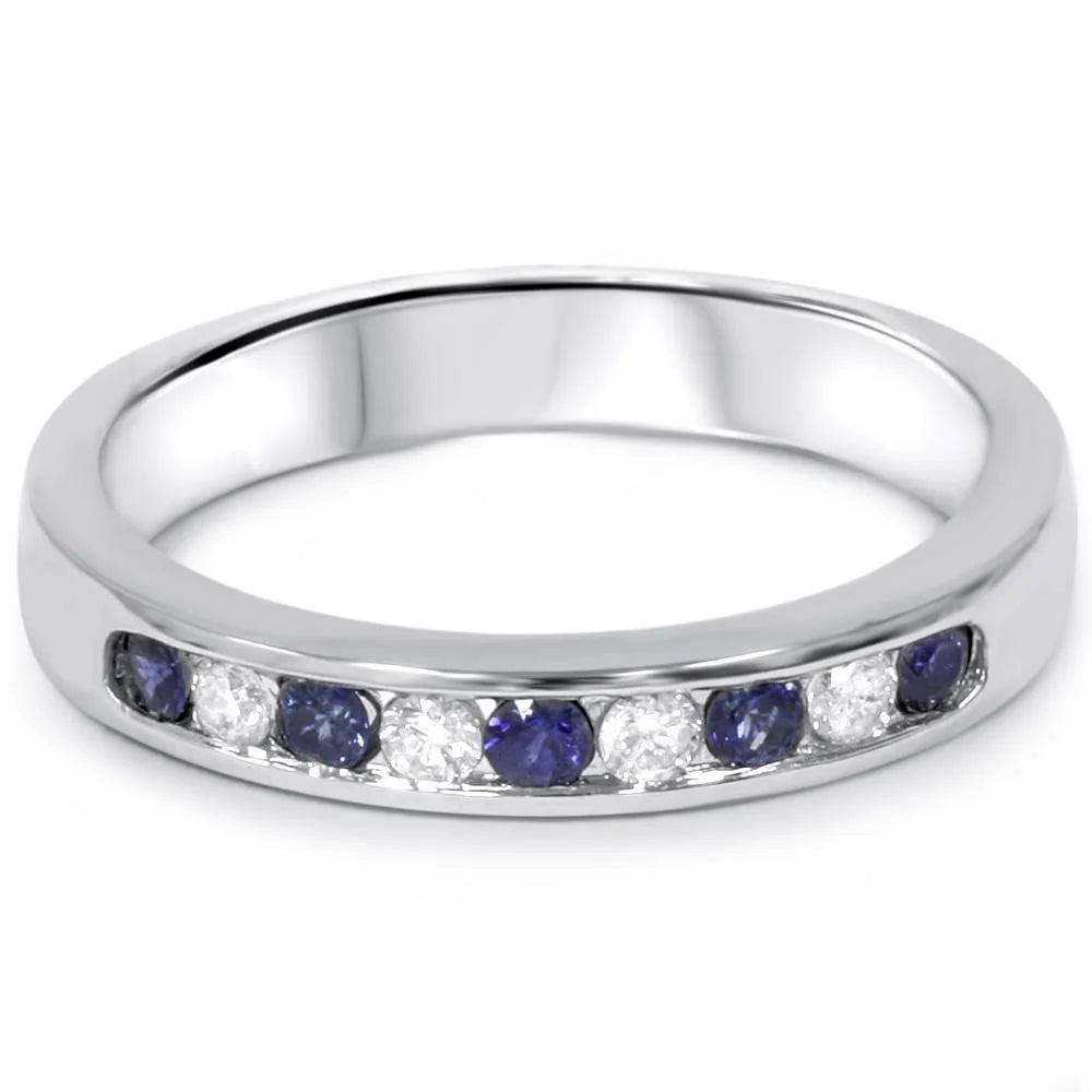 14K White Gold Sapphire Diamond Wedding Ring P934551