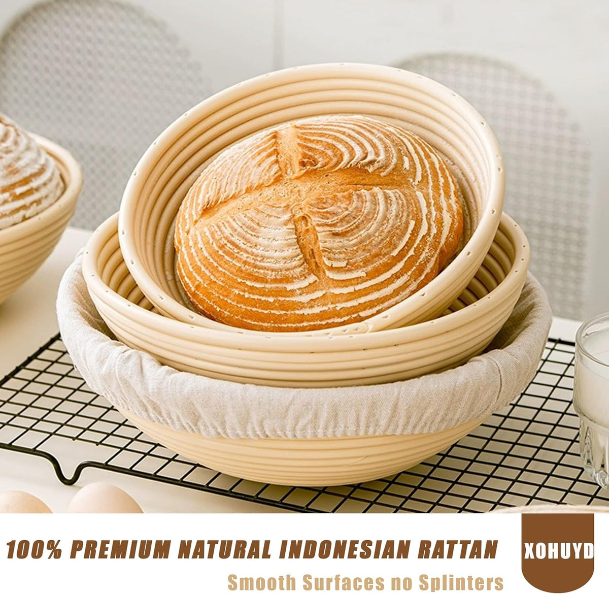 9 Inch Round & 10 Oval Rattan Bread Proofing Baskets Set C44827
