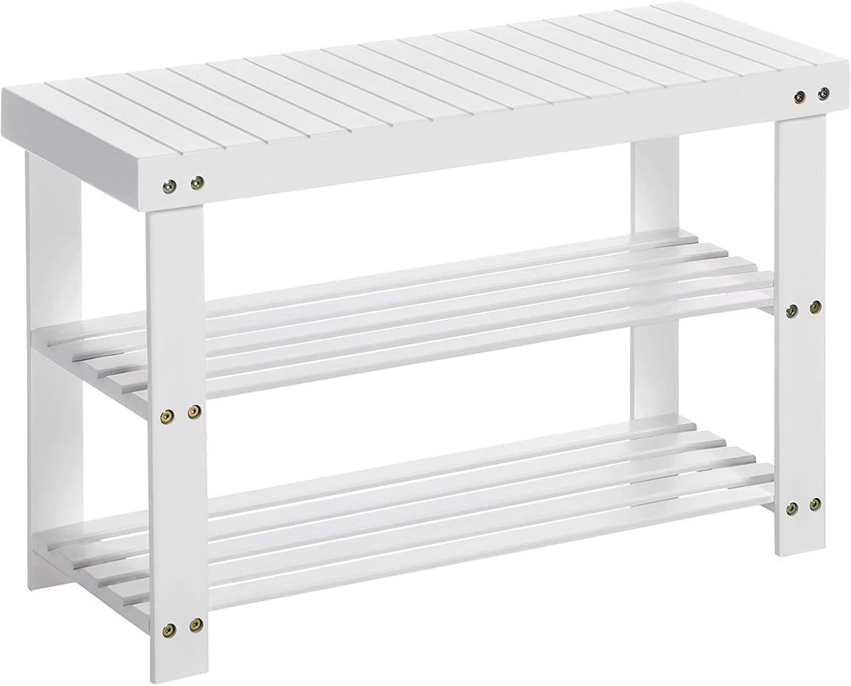 White 3-Tier Bamboo Shoe Rack Bench O226