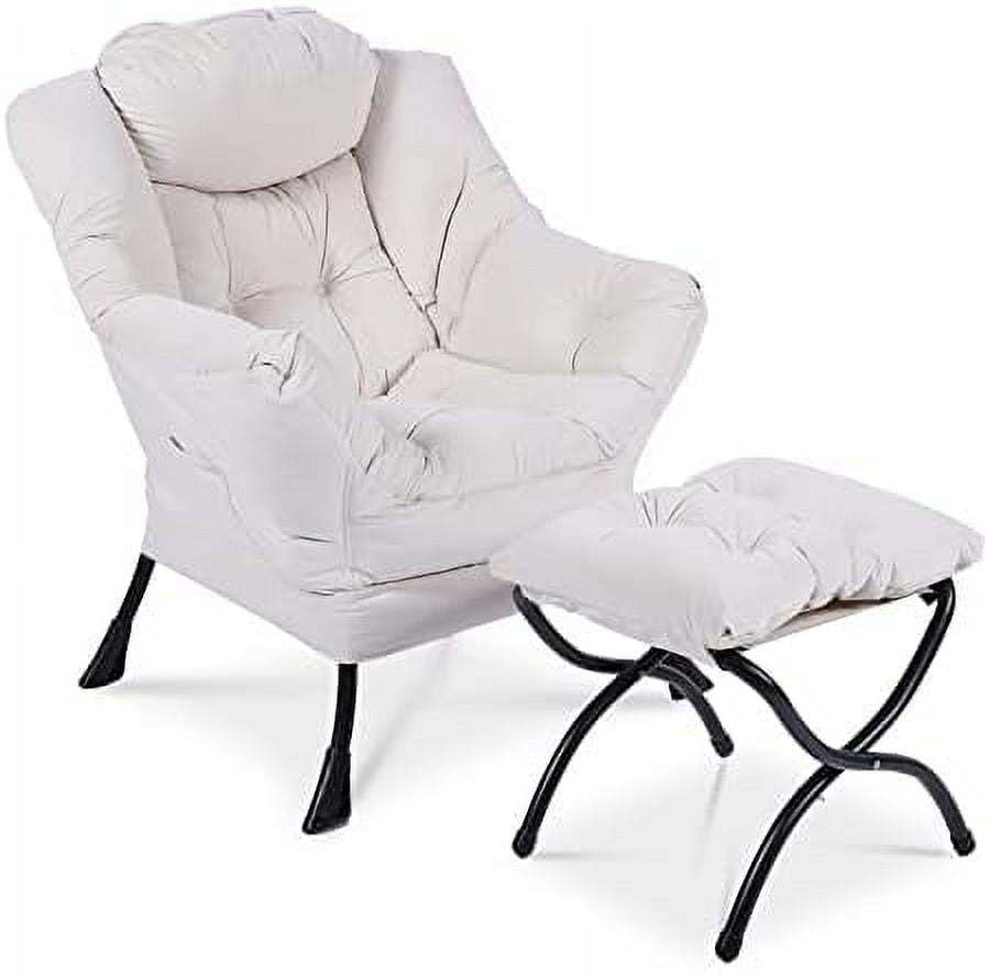 Modern Lazy Chair with Ottoman Steel Frame Lounge Chair Set with Footstool Armrests Side Pocket A30711