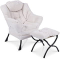 Modern Lazy Chair with Ottoman Steel Frame Lounge Chair Set with Footstool Armrests Side Pocket A30711