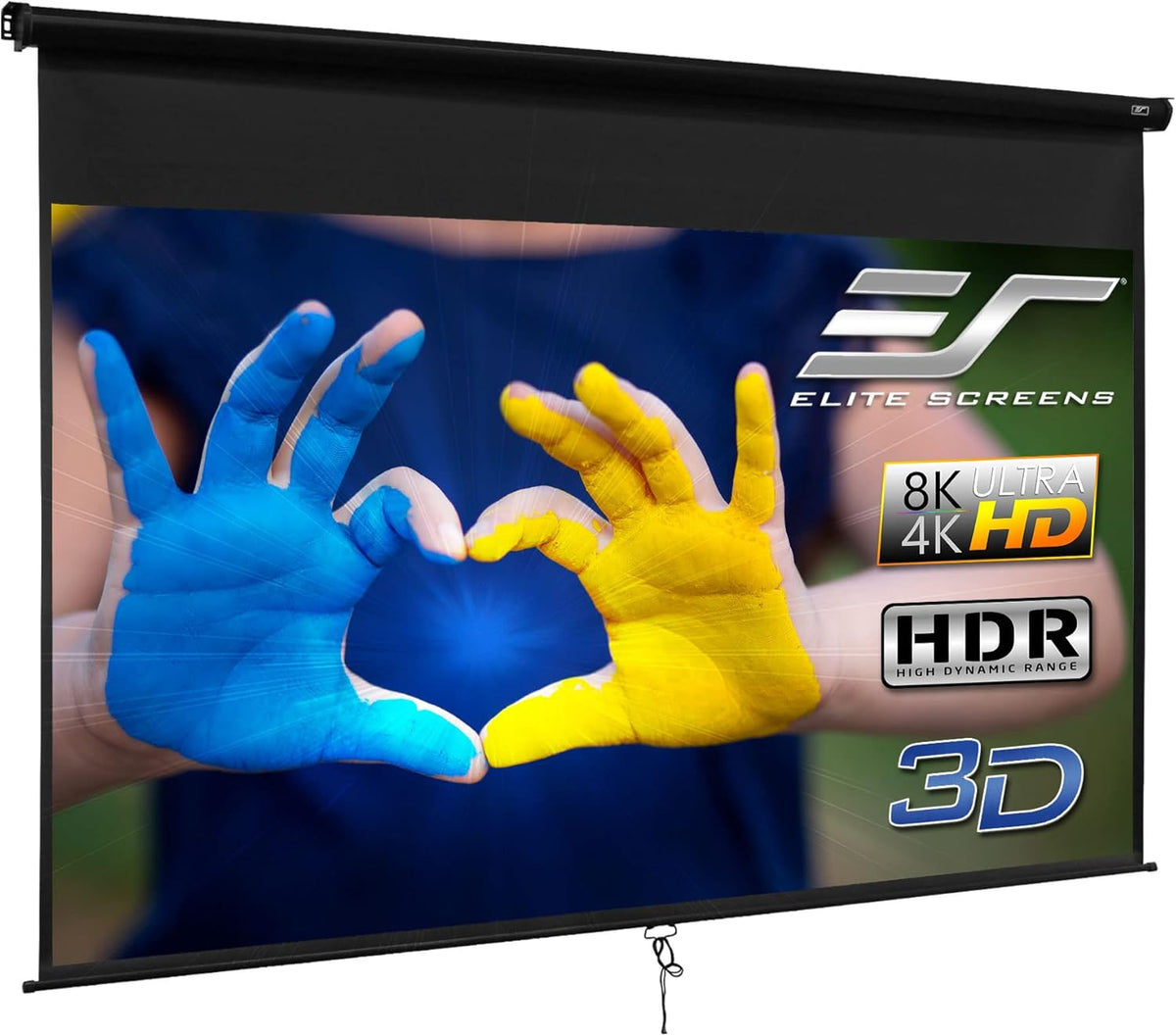 135-INCH Manual Pull Down Projector Screen 16:9 4K 8K 3D HDR HD Ready Black Case Projection Screen L70059