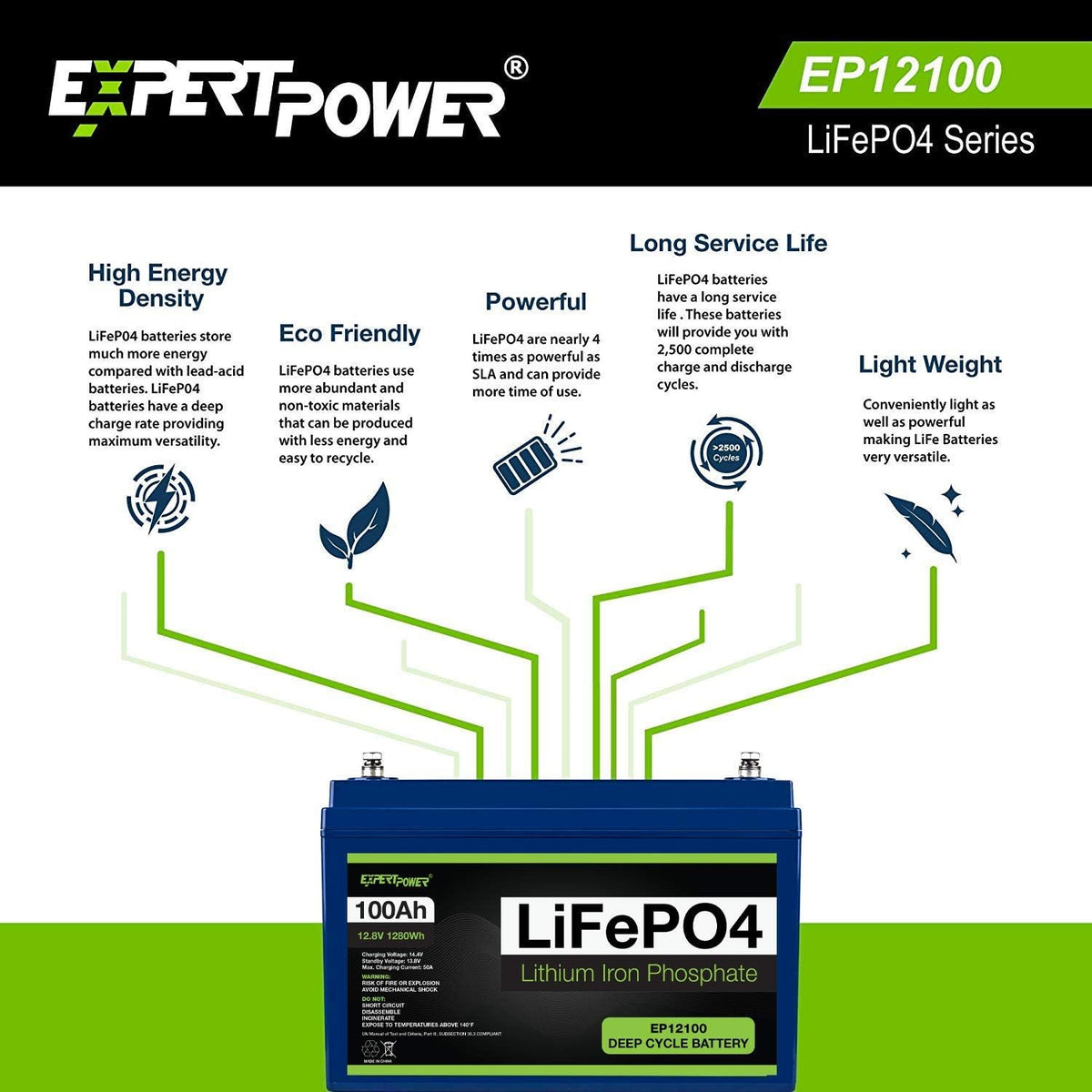 12V 100Ah Lithium LiFePO4 Deep Cycle Rechargeable Battery E865747