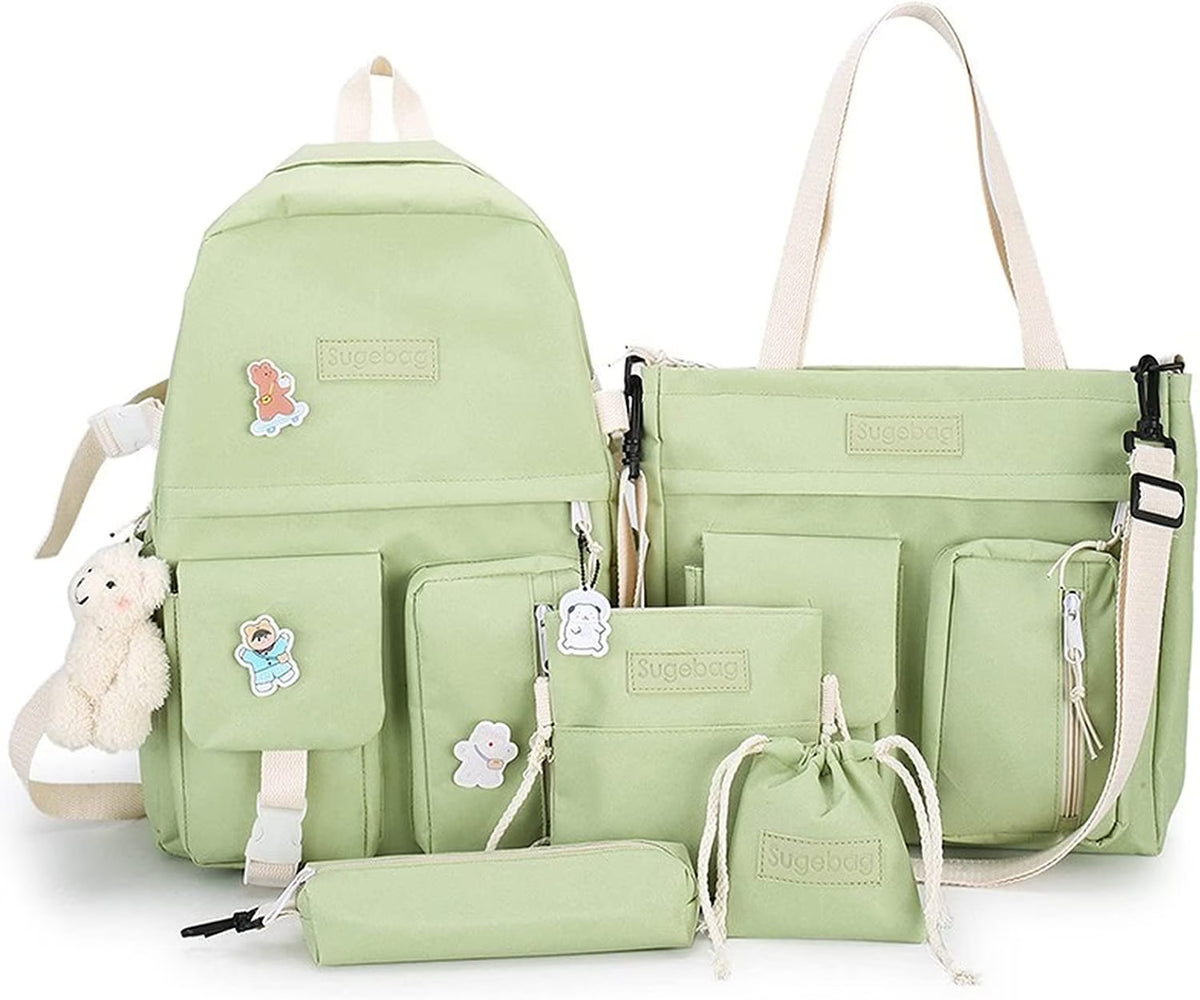 5Pcs Backpacks Combo Set with Bear Pendant & Pins Z438