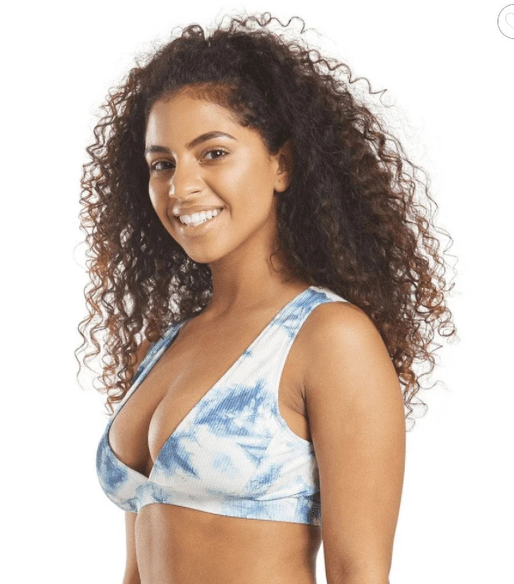 Blue Tie-Dye Deep V Bikini Swim Top F83377