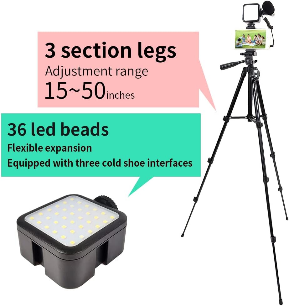 Vlogging Kit with Microphone, Remote Control, Fill-in Light, 15-50" Extendable Tripod Stand, Pack of 2 G65481