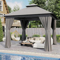 10x12 Metal Gazebo with Mosquito Netting and Privacy Screen I65359