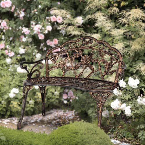 38.5" Metal Rose Bench M31358