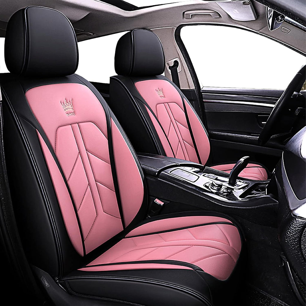 Leatherette Car Seat Covers Full Set Black-Pink W404765